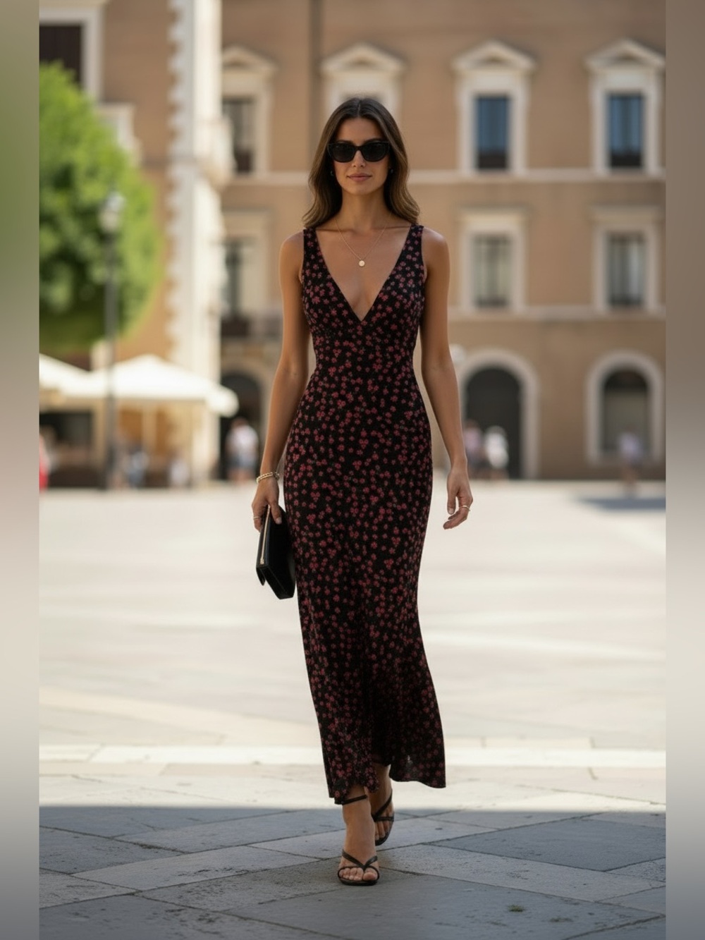 Princess Polly Nellie Maxi Dress Black/Red Floral Sz 6